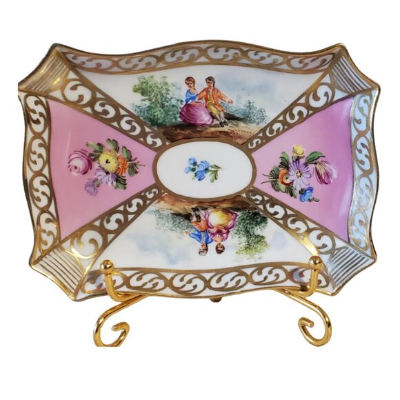 Vintage Dresden Trinket Ring Dish – Limoges Style with Gold Gilding - Picture 3 of 4